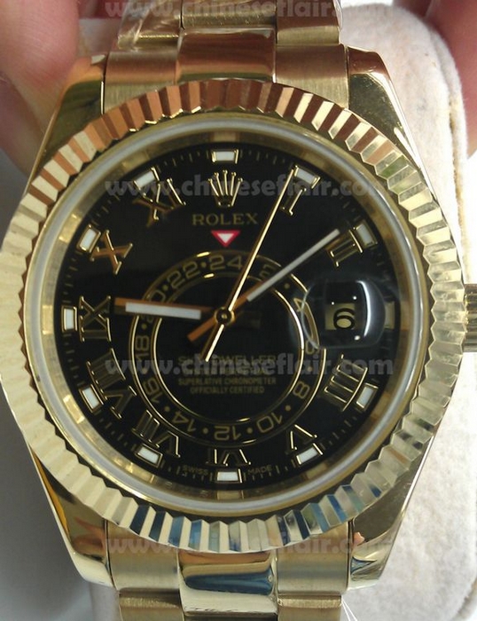 High Quality Rolex Sky Dweller Gold Replica Watch Black Dial 40m